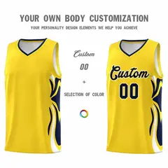Gold Navy White Graffiti Side Curve Basketball Jersey Sets 3