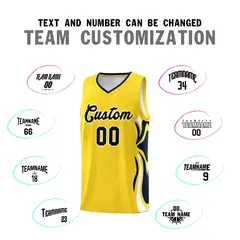 Gold Navy White Graffiti Side Curve Basketball Jersey Sets 4