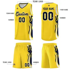 Gold Navy White Graffiti Side Curve Basketball Jersey Sets 5