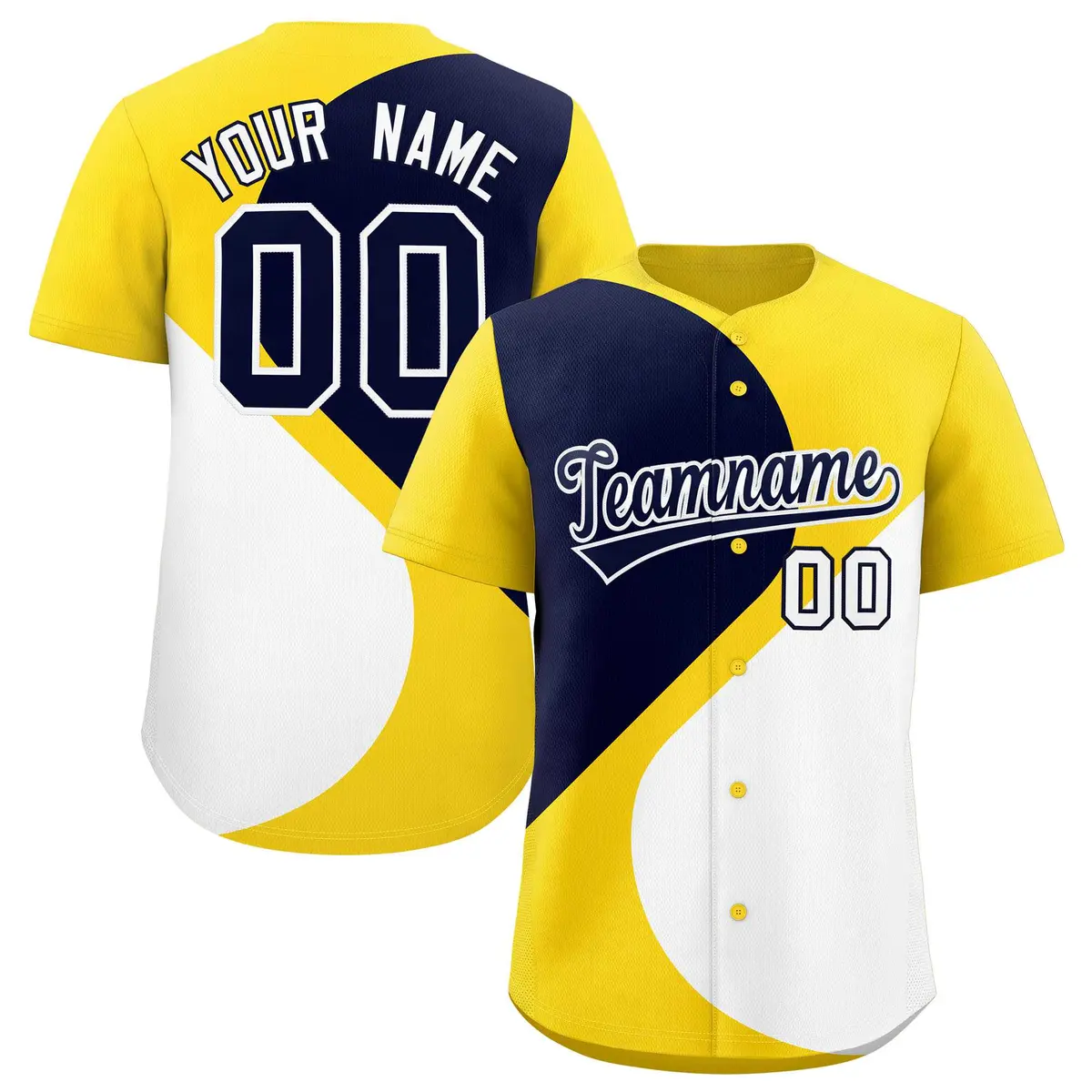Gold Navy White Half Heart Color Block Baseball Jersey
