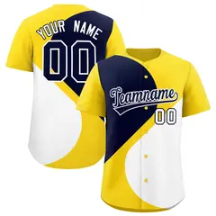 Gold Navy White Half Heart Color Block Baseball Jersey