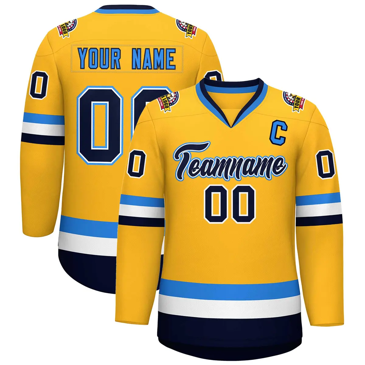 Gold Navy White-Powder Blue Classic Hockey Jersey