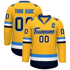 Gold Navy White-Powder Blue Classic Hockey Jersey 1