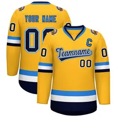 Gold Navy White-Powder Blue Classic Hockey Jersey 1