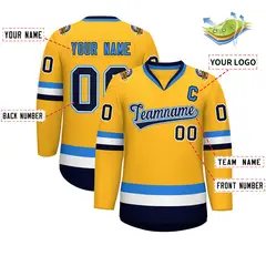 Gold Navy White-Powder Blue Classic Hockey Jersey 2