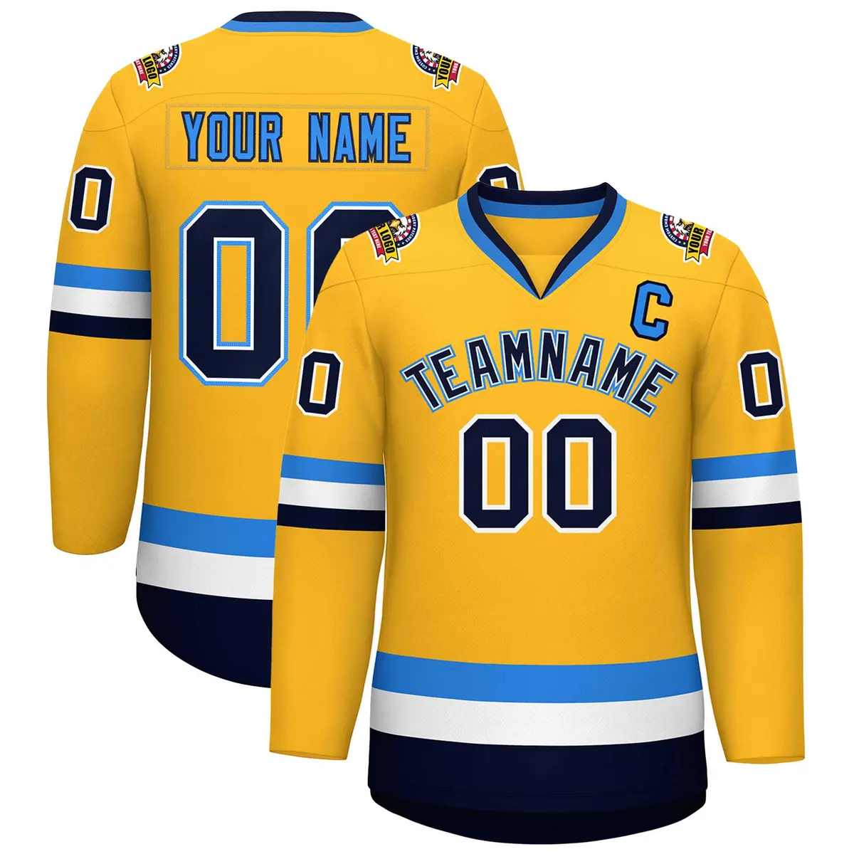 Gold Navy White-Powder Blue Classic Hockey Jersey