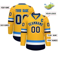 Gold Navy White-Powder Blue Classic Hockey Jersey 2
