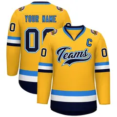 Gold Navy White-Powder Blue Classic Hockey Jersey 1