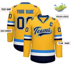 Gold Navy White-Powder Blue Classic Hockey Jersey 2