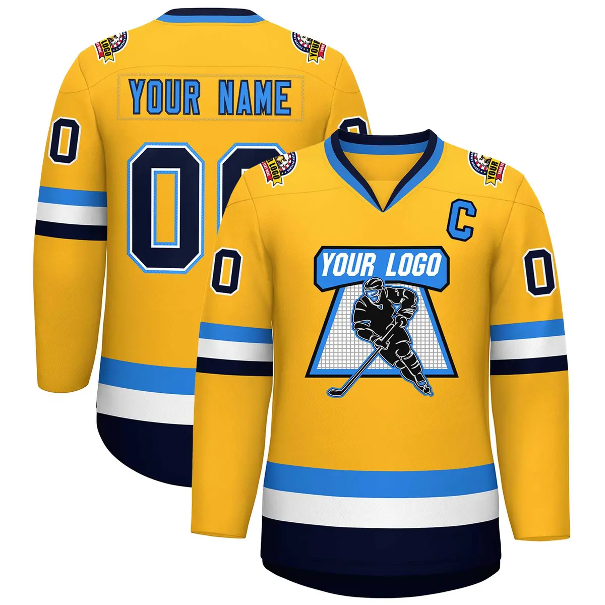 Gold Navy White-Powder Blue Classic Hockey Jersey
