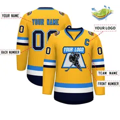 Gold Navy White-Powder Blue Classic Hockey Jersey 2