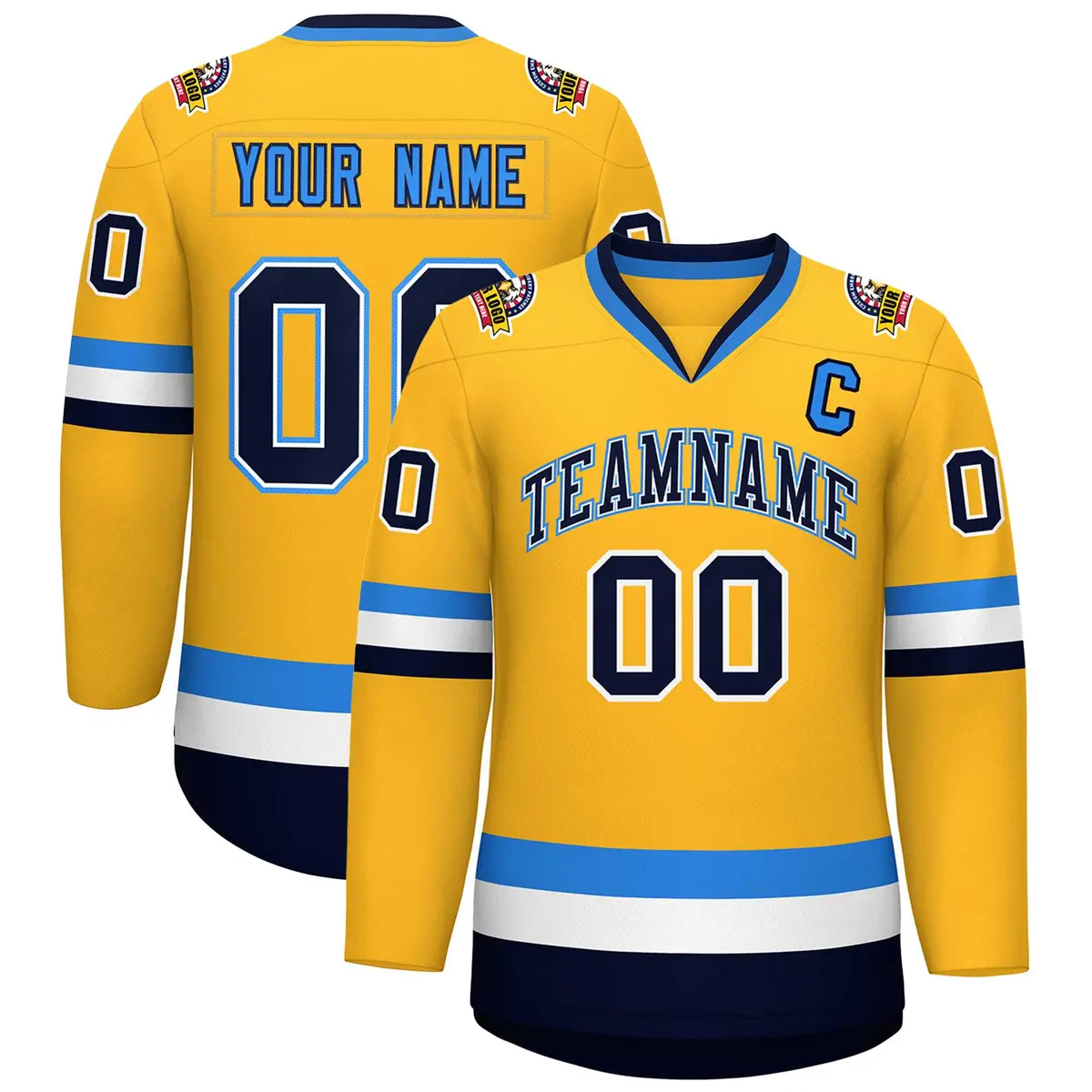 Gold Navy White-Powder Blue Classic Hockey Jersey