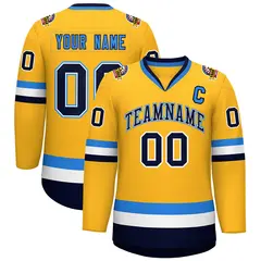 Gold Navy White-Powder Blue Classic Hockey Jersey 1