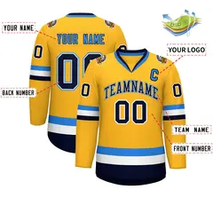 Gold Navy White-Powder Blue Classic Hockey Jersey 2