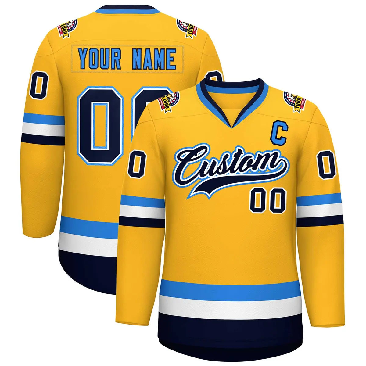 Gold Navy White-Powder Blue Classic Hockey Jersey