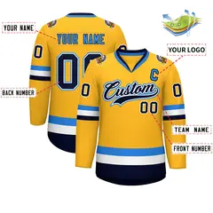 Gold Navy White-Powder Blue Classic Hockey Jersey 2