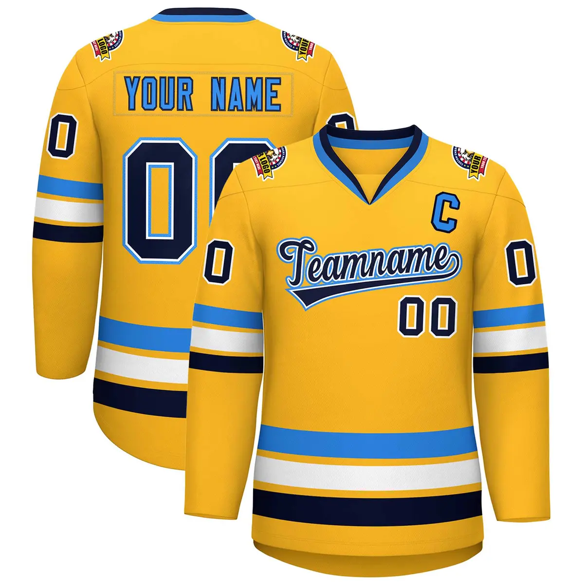 Gold Navy White-Powder Blue Classic Hockey Jersey
