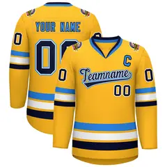 Gold Navy White-Powder Blue Classic Hockey Jersey 1