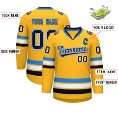 Gold Navy White-Powder Blue Classic Hockey Jersey 2