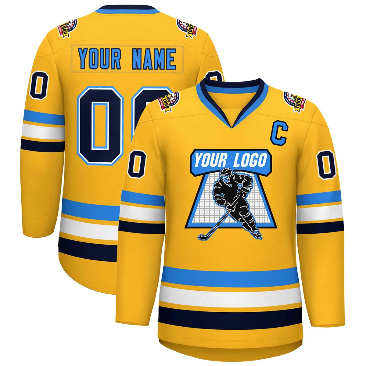 Gold Navy White-Powder Blue Classic Hockey Jersey
