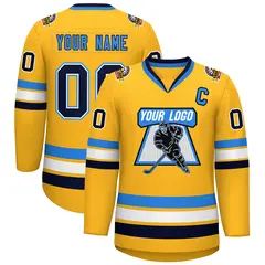 Gold Navy White-Powder Blue Classic Hockey Jersey 1