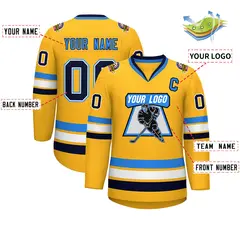 Gold Navy White-Powder Blue Classic Hockey Jersey 2