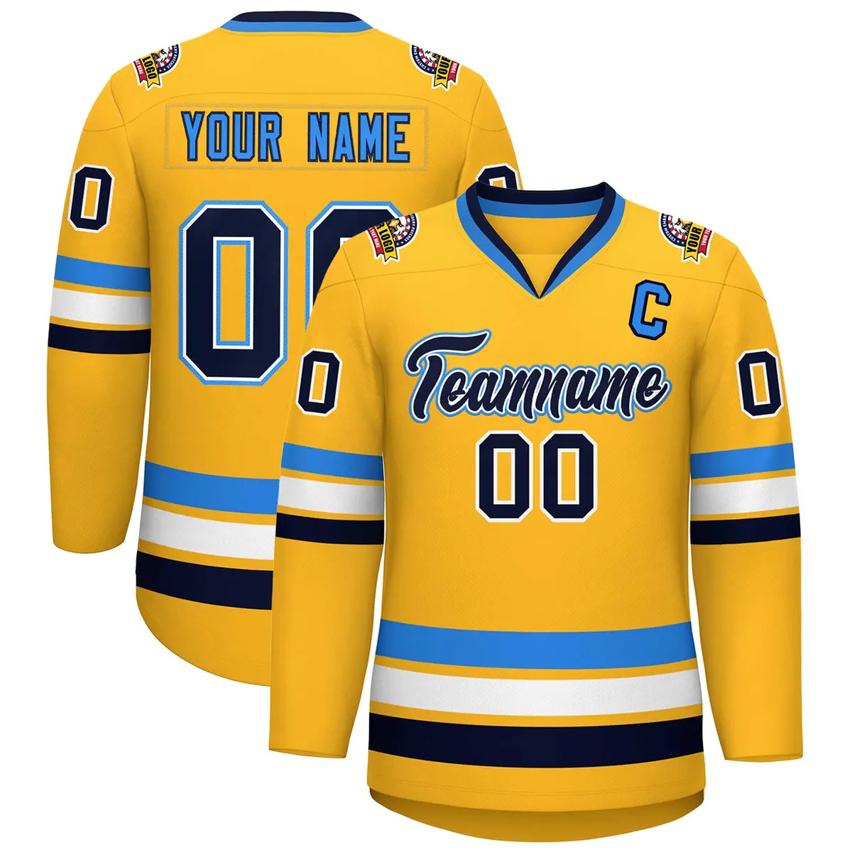 Gold Navy White-Powder Blue Classic Hockey Jersey