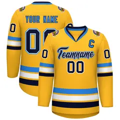 Gold Navy White-Powder Blue Classic Hockey Jersey 1