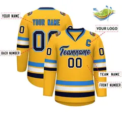 Gold Navy White-Powder Blue Classic Hockey Jersey 2