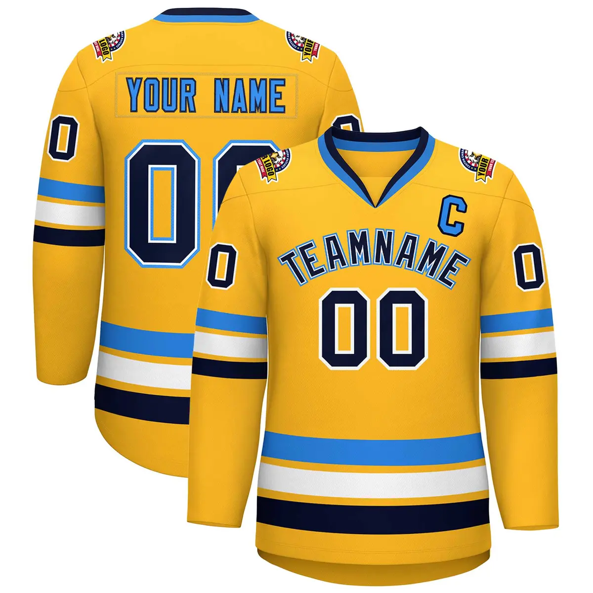 Gold Navy White-Powder Blue Classic Hockey Jersey
