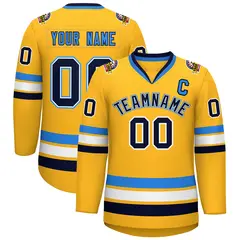 Gold Navy White-Powder Blue Classic Hockey Jersey 1