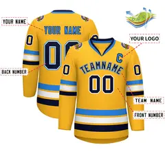 Gold Navy White-Powder Blue Classic Hockey Jersey 2