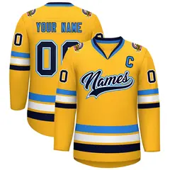 Gold Navy White-Powder Blue Classic Hockey Jersey 1