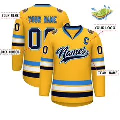 Gold Navy White-Powder Blue Classic Hockey Jersey 2