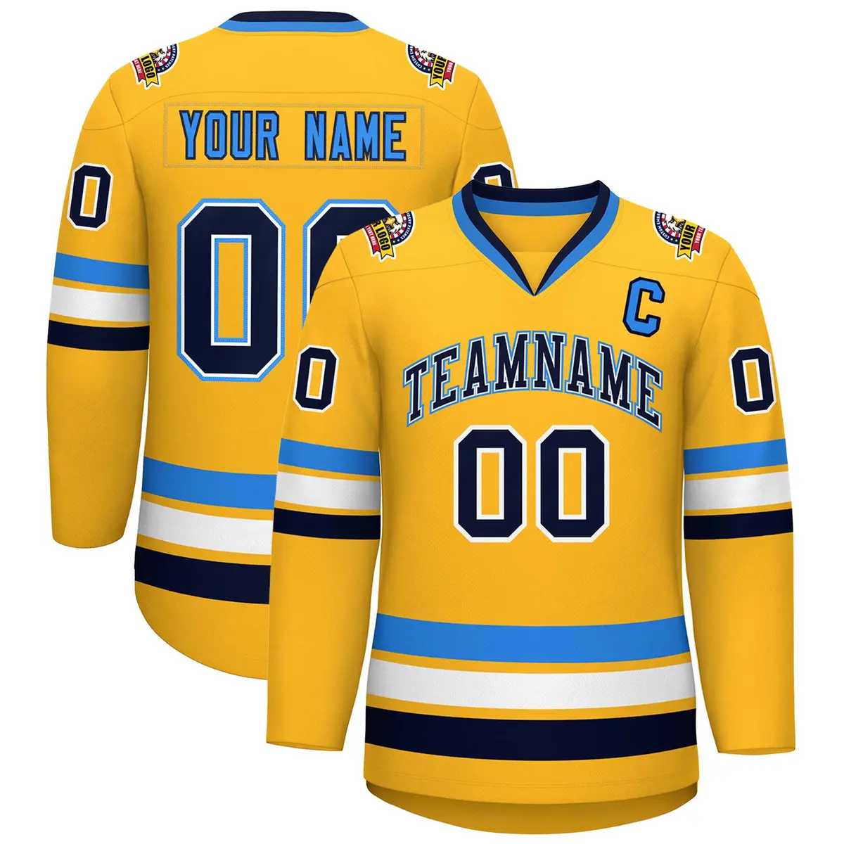 Gold Navy White-Powder Blue Classic Hockey Jersey