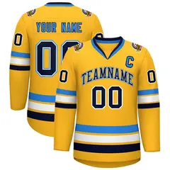 Gold Navy White-Powder Blue Classic Hockey Jersey 1