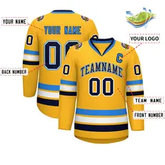 Gold Navy White-Powder Blue Classic Hockey Jersey 2