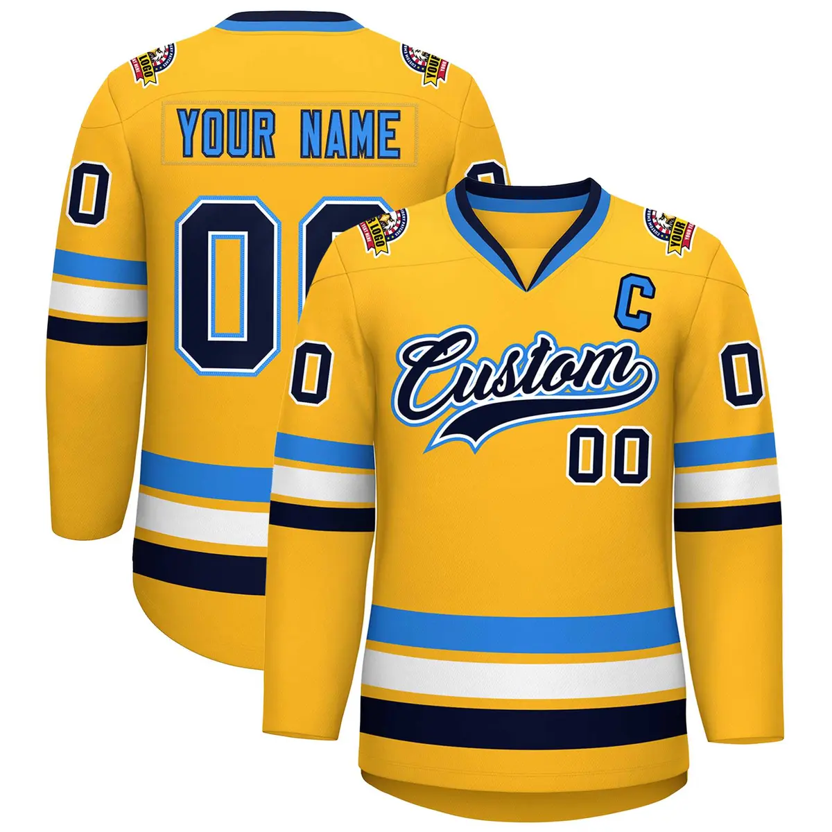 Gold Navy White-Powder Blue Classic Hockey Jersey