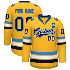 Gold Navy White-Powder Blue Classic Hockey Jersey 1