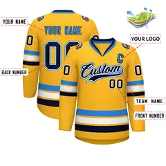 Gold Navy White-Powder Blue Classic Hockey Jersey 2