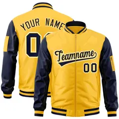 Gold Navy-White Raglan Sleeves Letterman Bomber Jacket 1