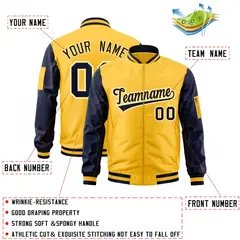 Gold Navy-White Raglan Sleeves Letterman Bomber Jacket 2