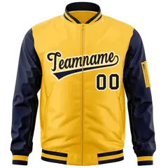 Gold Navy-White Raglan Sleeves Letterman Bomber Jacket 3