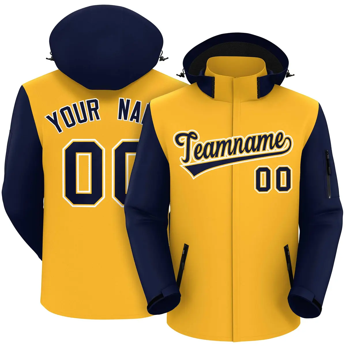 Gold Navy-White Raglan Sleeves Waterproof Jacket
