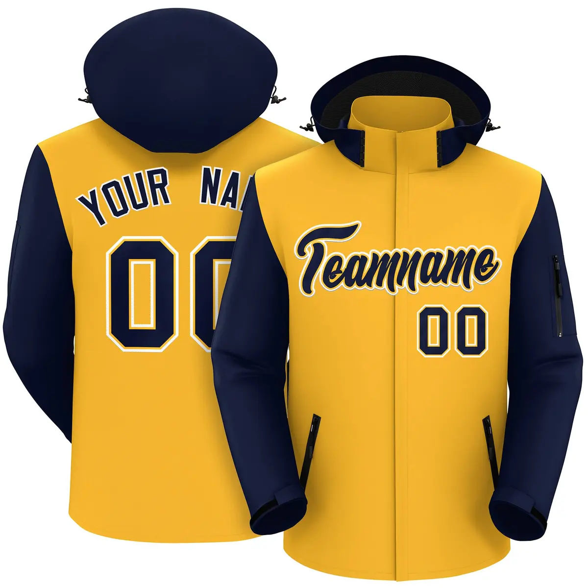 Gold Navy-White Raglan Sleeves Waterproof Jacket