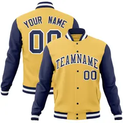 Gold Navy-White Raglan Varsity Full-Snap Letterman Jacket 1