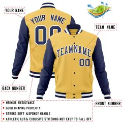 Gold Navy-White Raglan Varsity Full-Snap Letterman Jacket 4