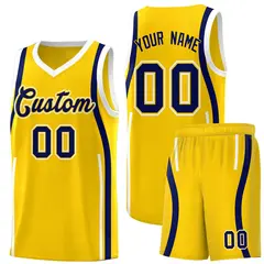 Gold Navy-White Ribbon Pattern Basketball Kits