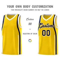 Gold Navy-White Ribbon Pattern Basketball Kits 3