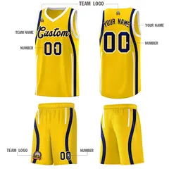 Gold Navy-White Ribbon Pattern Basketball Kits 5